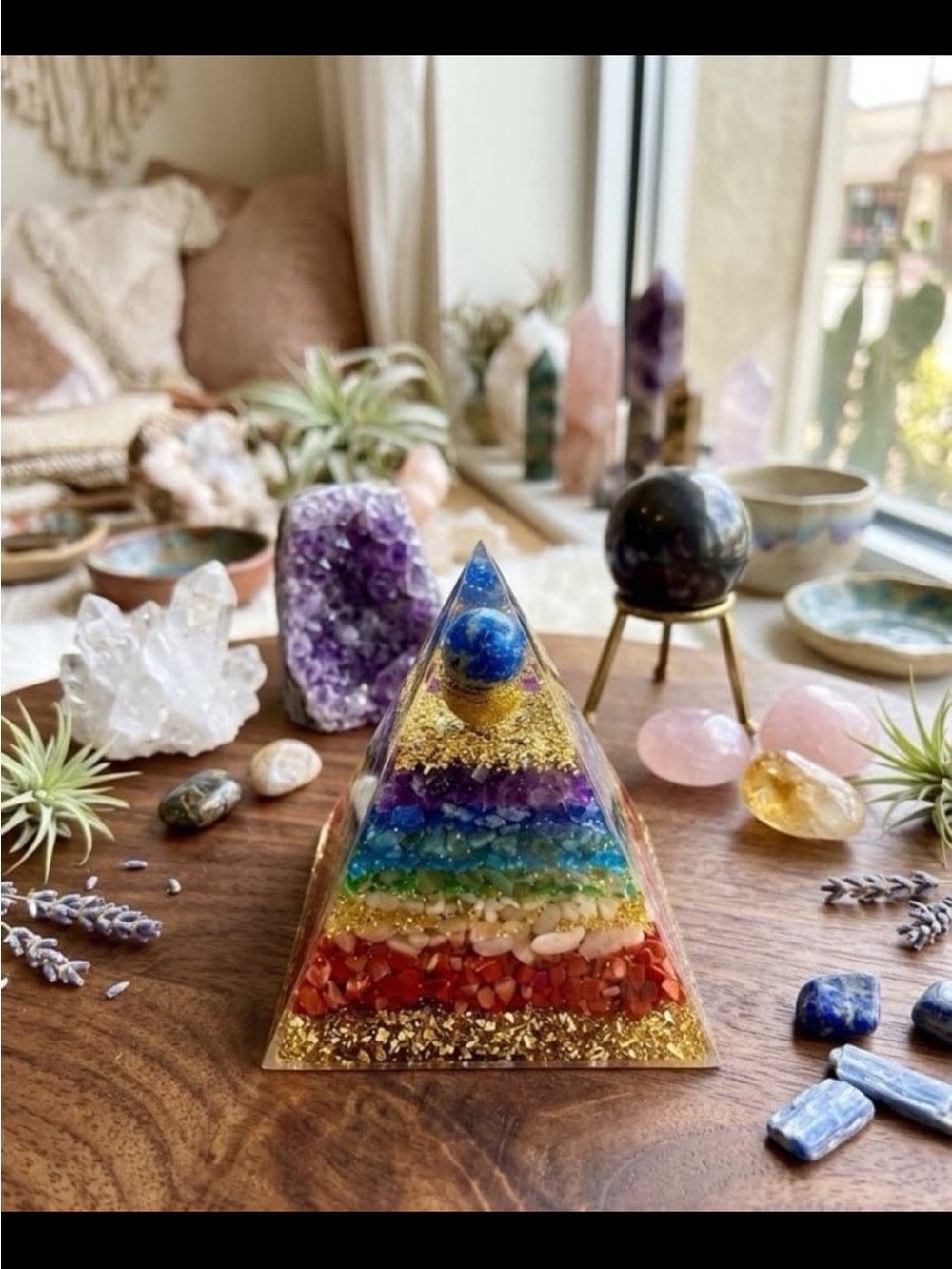 Rainbow Chakra Crystal Pyramid Orgone Charger